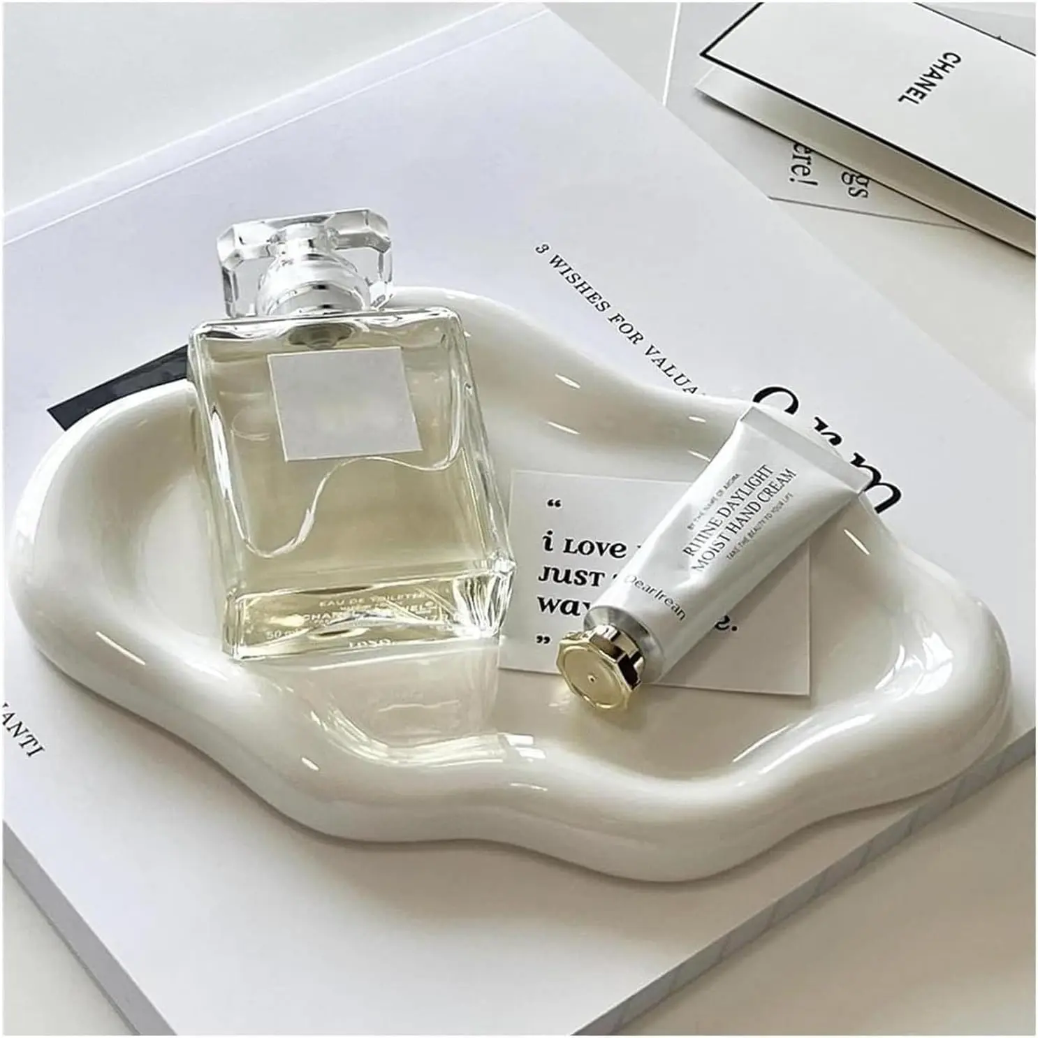 Small  Dish for Women, Gifts for Mom, Ceramic Jewlery Tray Ring Holder,  Ring Dish Cute Cloud Tray, Nightstand Decor Trinket Bowl for Earrings, Perfume, , White  Plate
