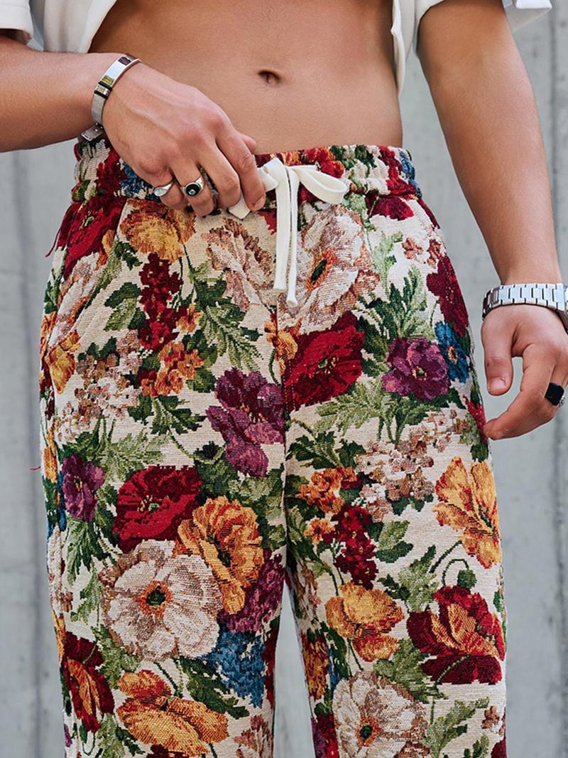 Men's Floral Print Straight Leg Pants, Regular Fit Casual Comfy Trousers for Outdoor Street Wear, Men's Bottoms for All Seasons, Casual Streetwear Pants
