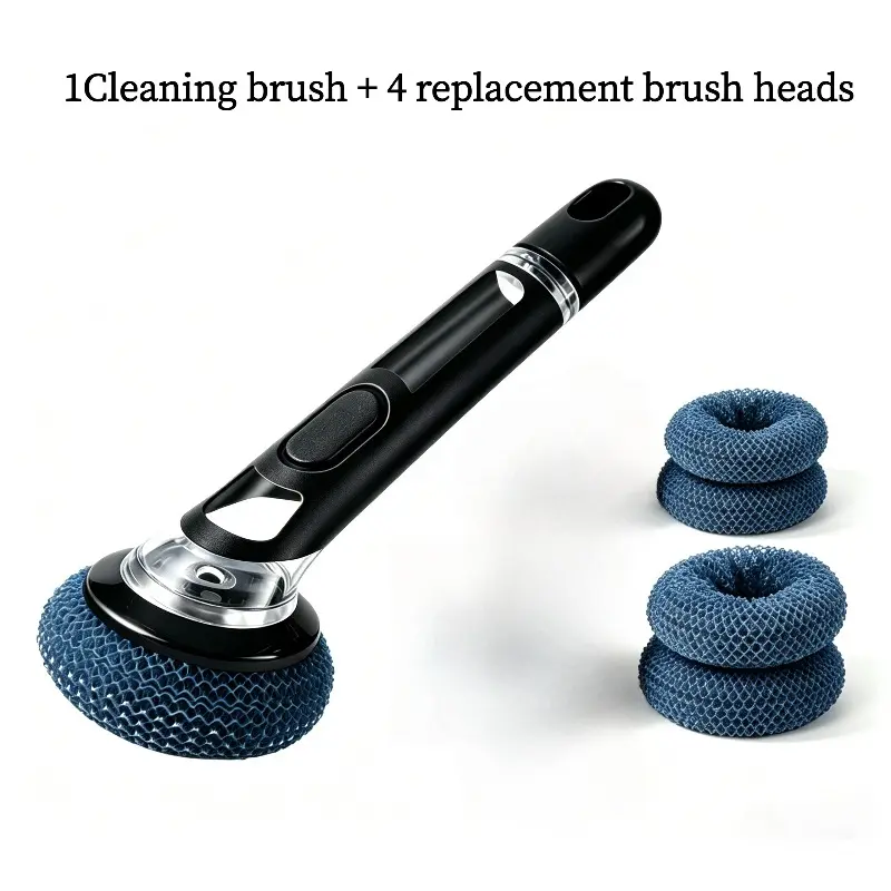 Long Handle Soap Dispensing Pot Brush, Kitchen Dish Cleaning Brush with Replaceable Brush Heads for Washing Pans Pots