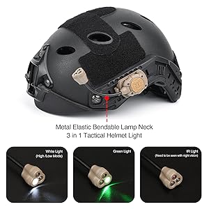 Helmet Light Military with IR + Red +White LED Task Lamp, Signal Light with 4 Mount Accessories for Fast Mich Helmet Molle System 20mm  Rail