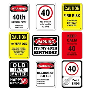 40th Birthday Decorations - 9 PCS 40 Year Old Birthday Decorations Signs for Men Women Yellow Funny Picture Props 40s Door Windows Wall Decor Signs Happy Bday Party Garden Plaque