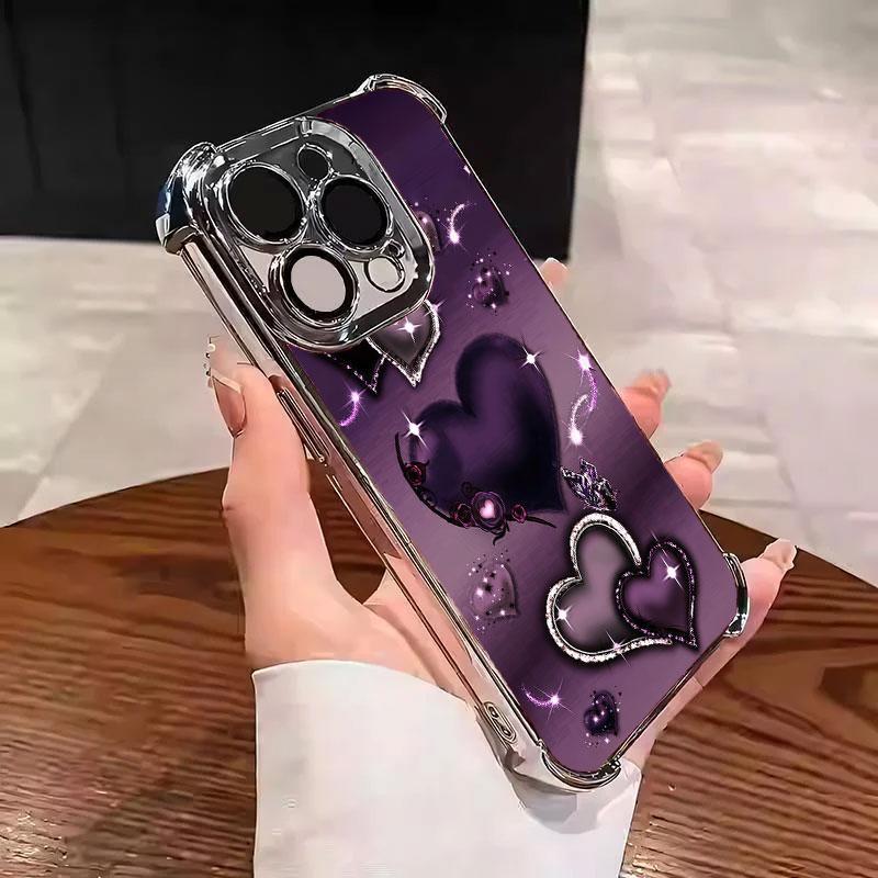 Heart Pattern Phone Case, Anti-drop Cellphone Protective Case, Total Protective Shockproof Mobile Phone Cover for iPhone 11 12 13 14 15 16 17 Pro Max/Pro/Plus/Air, Phone Decoration # IPAX1.
