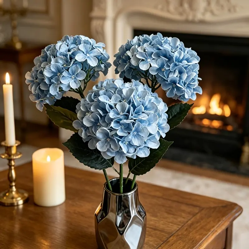 Blue Artificial Hydrangeas, Wedding Home Decor, Silk Flower Centerpiece, No Maintenance, Perfect for Holidays and Events