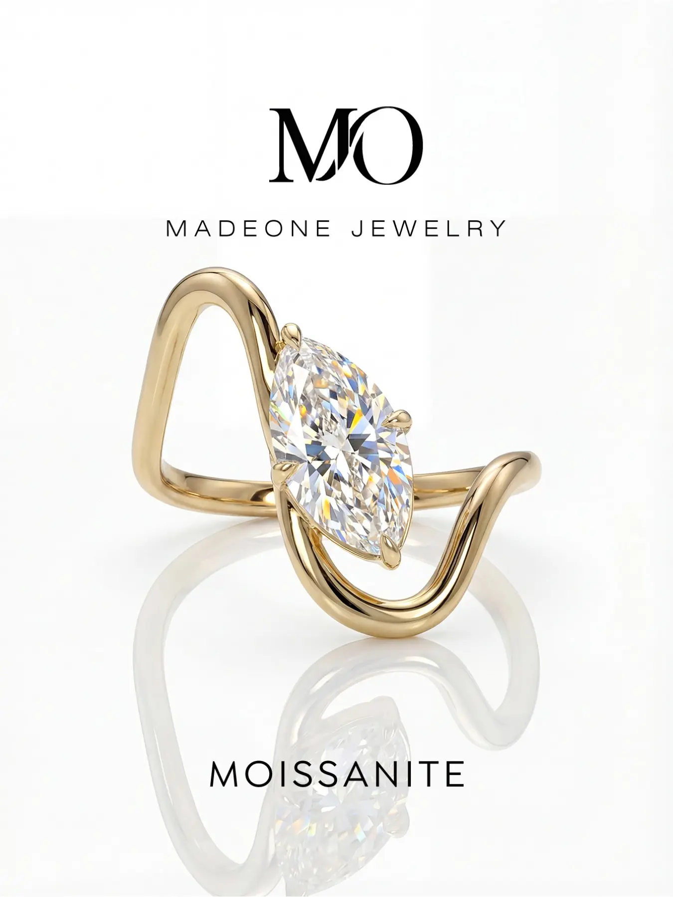 1 Carat Marquise‑Cut Moissanite Copper Engagement Ring for Women, Sleek Curved Wave Shank, Four‑Prong Center Stone Setting, Promise Ring, Moissanite Jewelry, Fine Moissanite Rings, Accessory for Proposal, Anniversary & Special Occasions