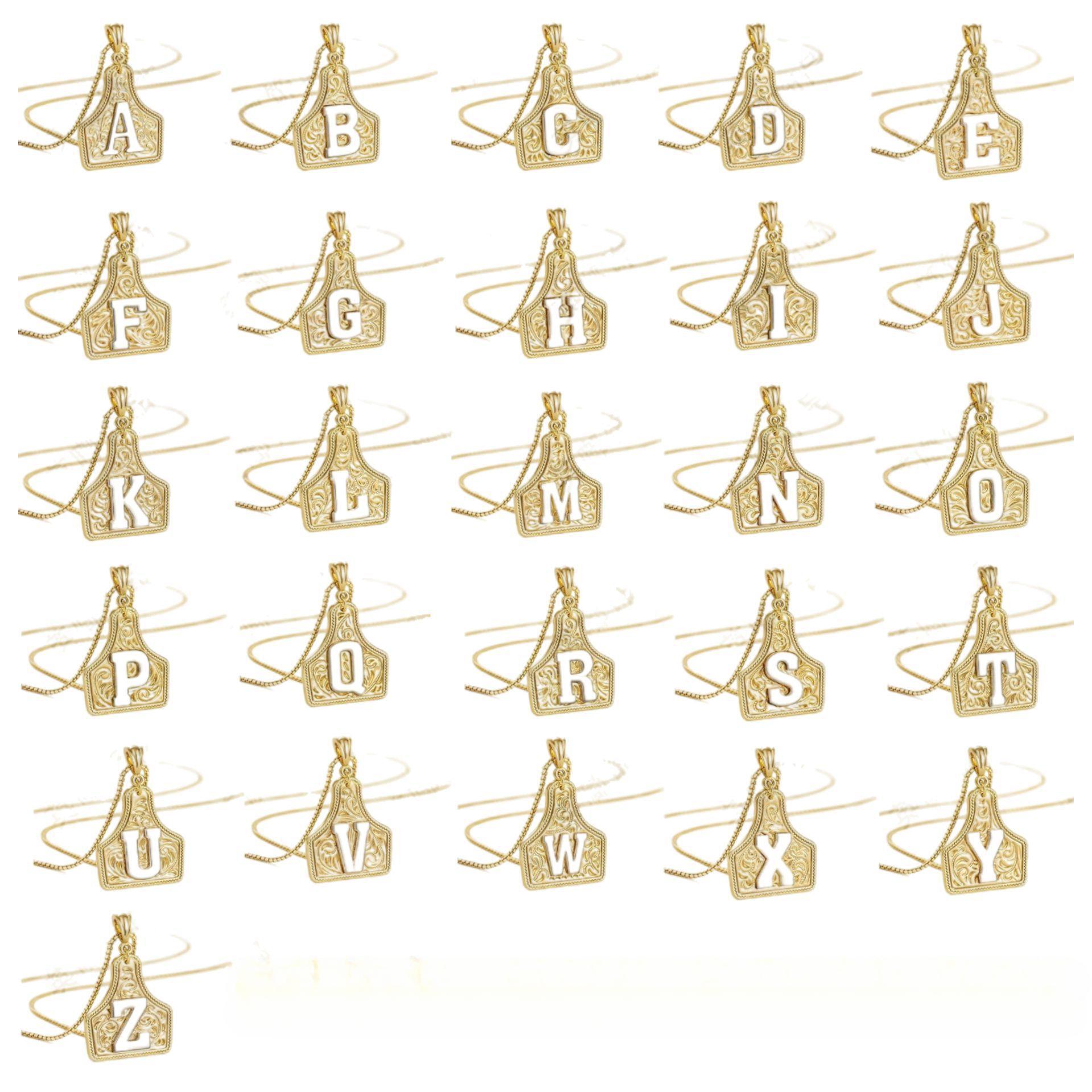 Two-Toned Gold Silver Cow Tag Initial Necklace Handmade Adjustable 20 Inch Chain Dainty Unisex Jewelry For Gifting