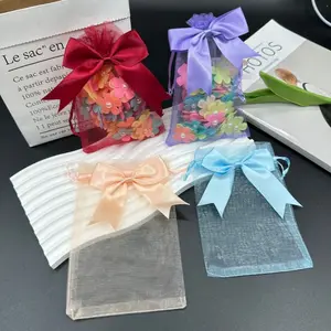 10-Pack Bow-Knot Mesh Gauze Drawstring Bags, Home Organizer Storage Bags for Accessories, Candy, Gift Favors