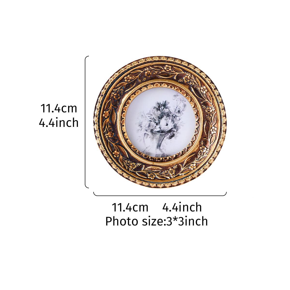 Vintage Flower Pattern Photo Frame, 1 Count Exquisite Retro Resin Photo Frame, Durable Sturdy Frame, Desktop Decoration Photo Frame for Home, Office, Dormitory and School Decor, Imitation Antique Gold Design