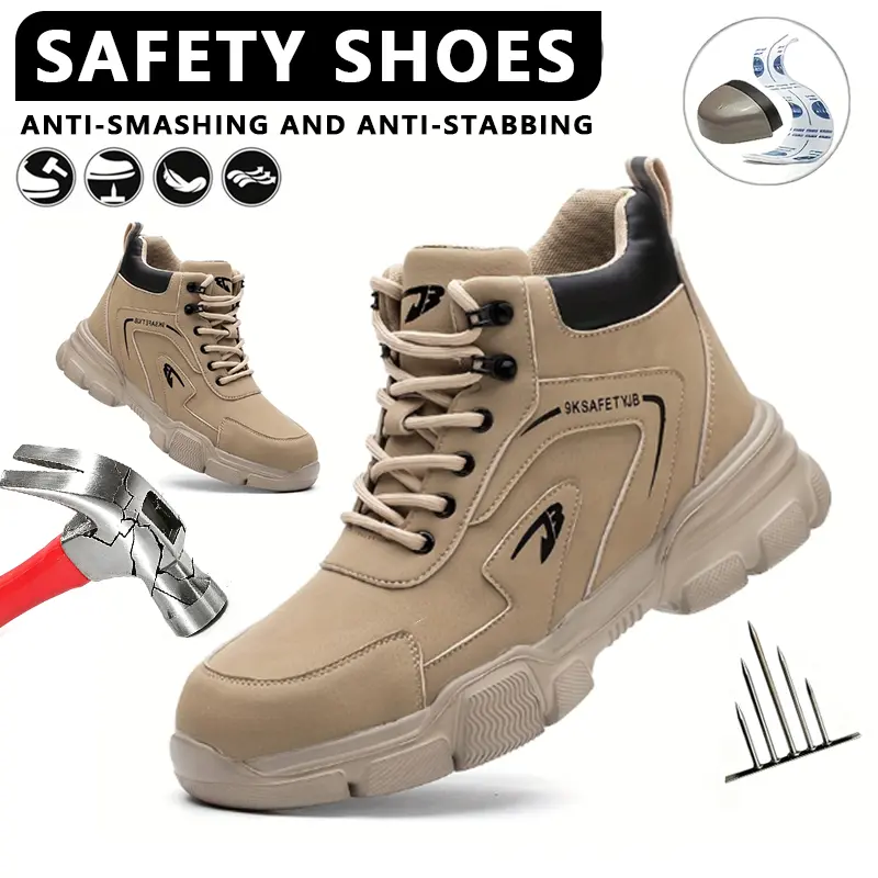 Men Women High Top Steel Toe Safety Work Boots EU Standard Anti Smash Anti Puncture Non Slip Durable Rubber Sole Lightweight Comfort Casual Footwear Fall Winter Lace Up Work Shoes for Construction Factory Warehouse Outdoor Labor Daily Wear Sizes 38-46