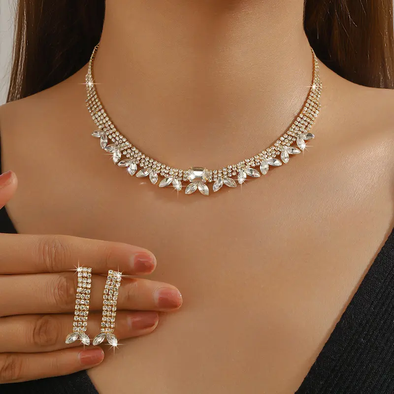 Rhinestone 3‑Piece Necklace Jewelry Set, Luxury Stackable Layered Necklaces Accessories For Women