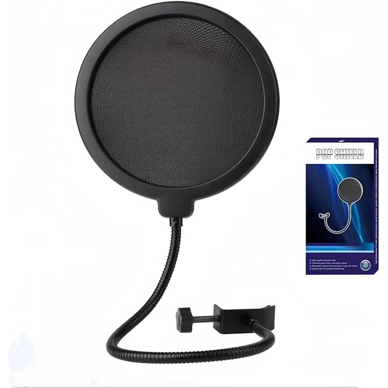 Professional Microphone Filter Screen-Mic Pop Blocker Mask Shield With 360° Flexible Gooseneck Stabilizing Arm