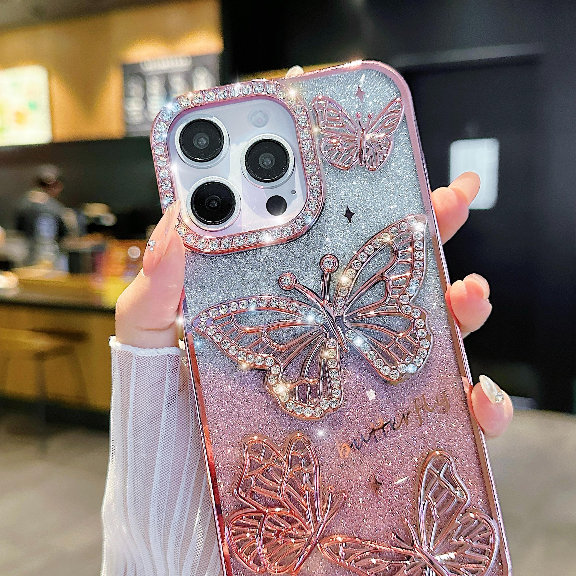Butterfly Pattern Phone Case, Cellphone Casing, Rhinestone Decor Phone Protective Cover, Protector, Phone Accessory Compatible with Smartphone iPhone 16 Pro Max 15 14 13 12 11