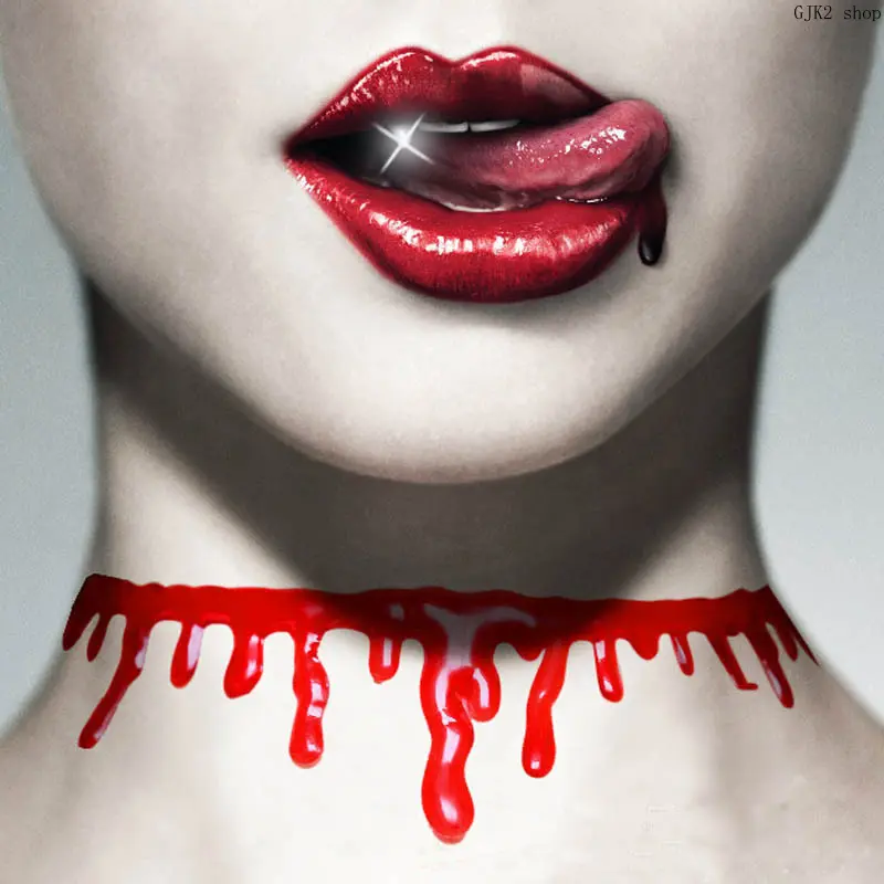Women's Halloween Blood Drip Choker Necklace - Gothic Look Red Dripping Effect Collar with Adjustable Clasp, Soft Fabric, 1 Size Fit, Gothic Horror Cosplay Party Costume Accessory