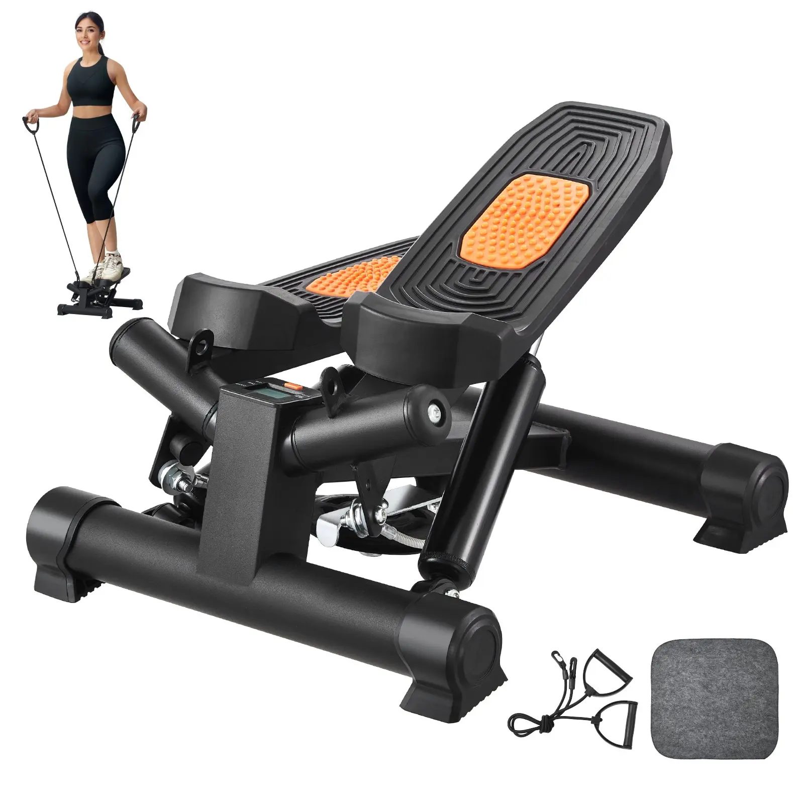 【DealsForYouDays】VEVOR Stair Stepper, Mini Stepper for Exercise at Home, Hydraulic Fitness Twist Stepper with Resistance Bands, Full Body Workout Cardio Equipment, Stair Climber with LCD Monitor, 330LBS Load Capacity