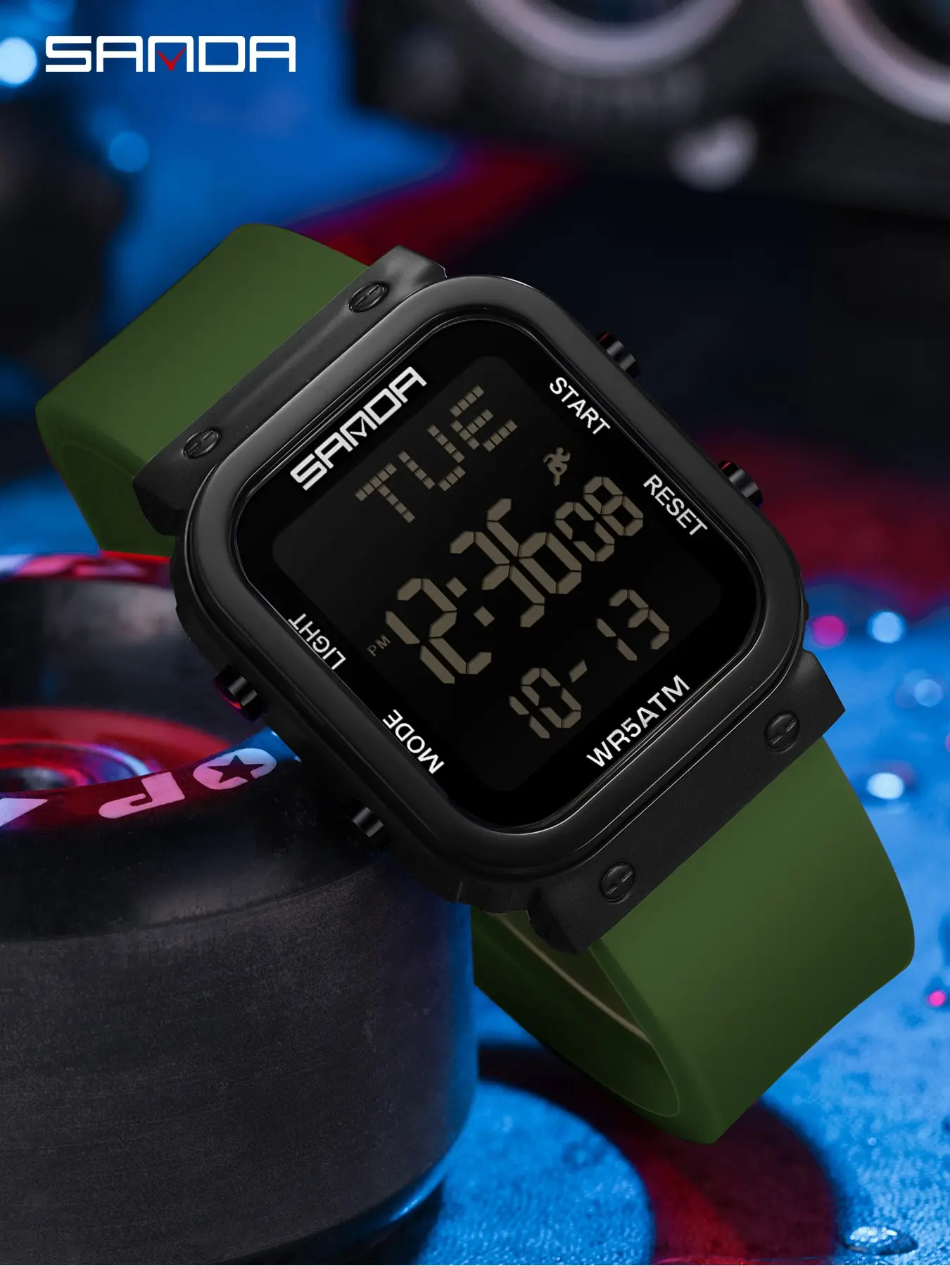 SANDA 9081 New Classic Digital Sports Watch Men's Square Dial Military LED Display Multi functional Chronograph Waterproof Watch Men's Sportive digital Watch, Fashionable Waterproof Watch with Luminous & Alarm & Calendar Function, with Box and Handline