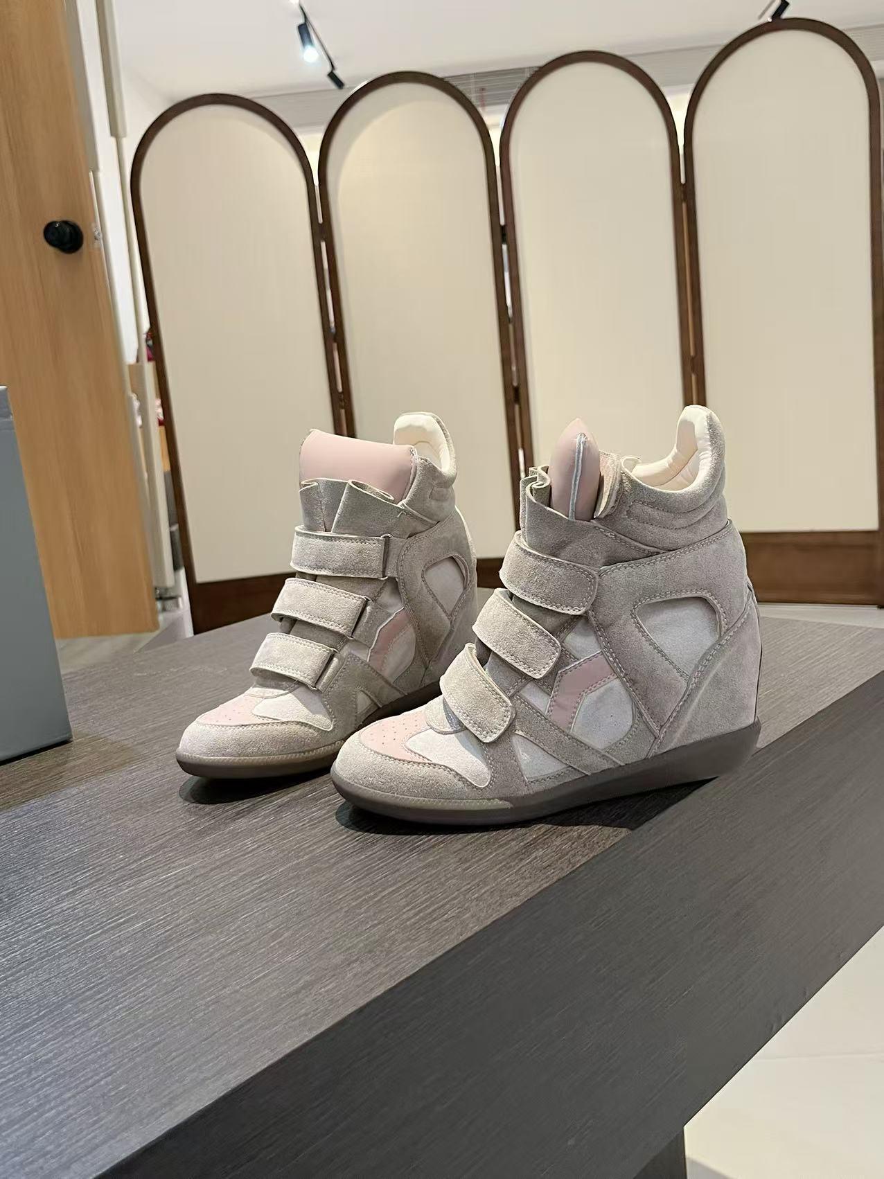 Velcro invisible inner heightening women's shoes 8CM slope heel color matching sports and leisure shoes high top shoes