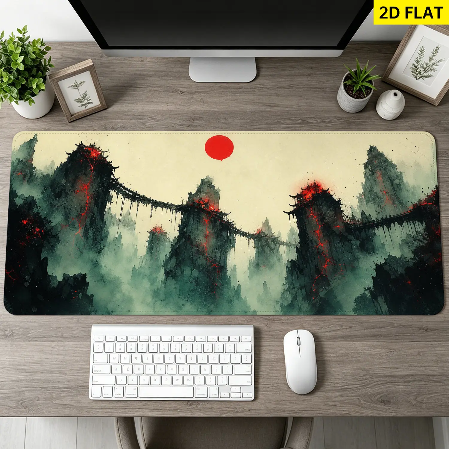 Extra Large traditional oriental ink wash mountain landscape Mouse Pad,Non Slip Rubber Pad,Desktop Decoration Drotection Pad,Washable,Lock Edge Multi Size,Premium Multipurpose Mousepad For Home,Office,Gift for Family and Friends