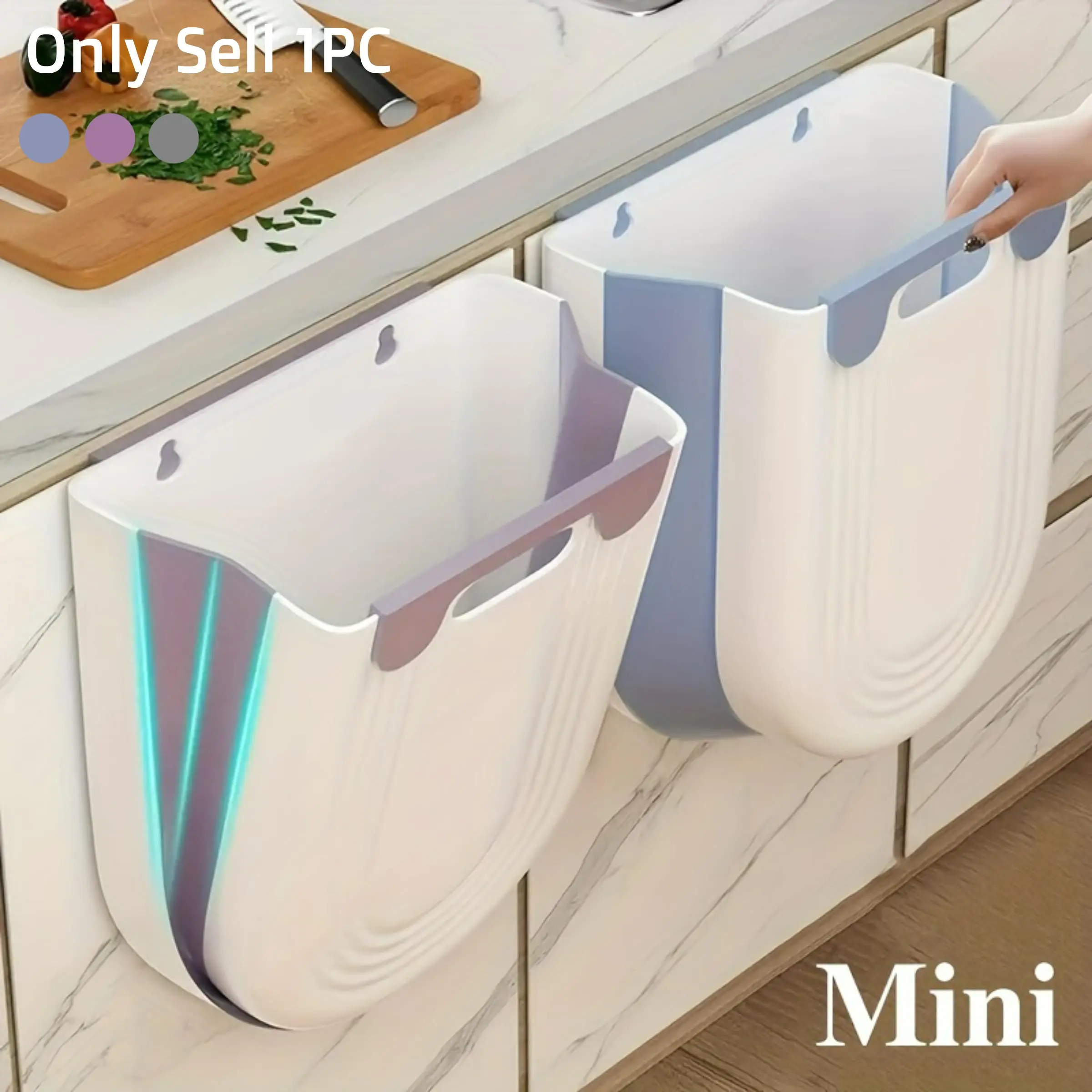 Portable Folding Trash Can with Hook, Foldable Trash Can, Modern Minimalist Design, Space-Saving Durable Plastic Kitchen Bathroom Garbage Bin, No Power Needed