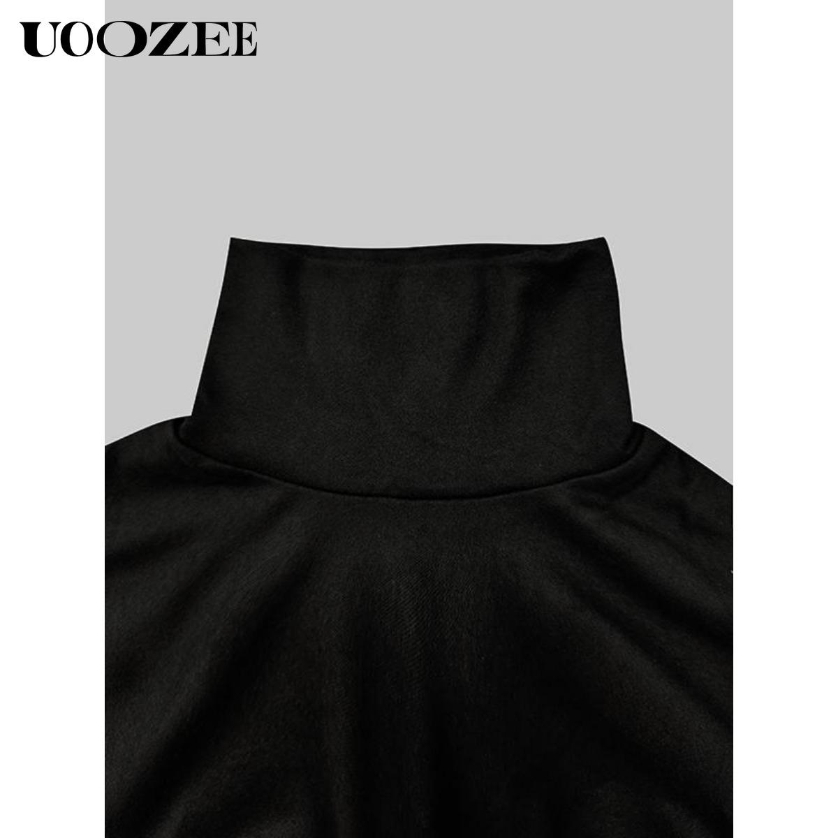 UOOZEE Women's simple tight solid color split high collar long sleeve knitted top, elegant casual, with a strong sense of design, elastic and comfortable fabric, suitable for daily leisure and commuting fall clothing women office outfits