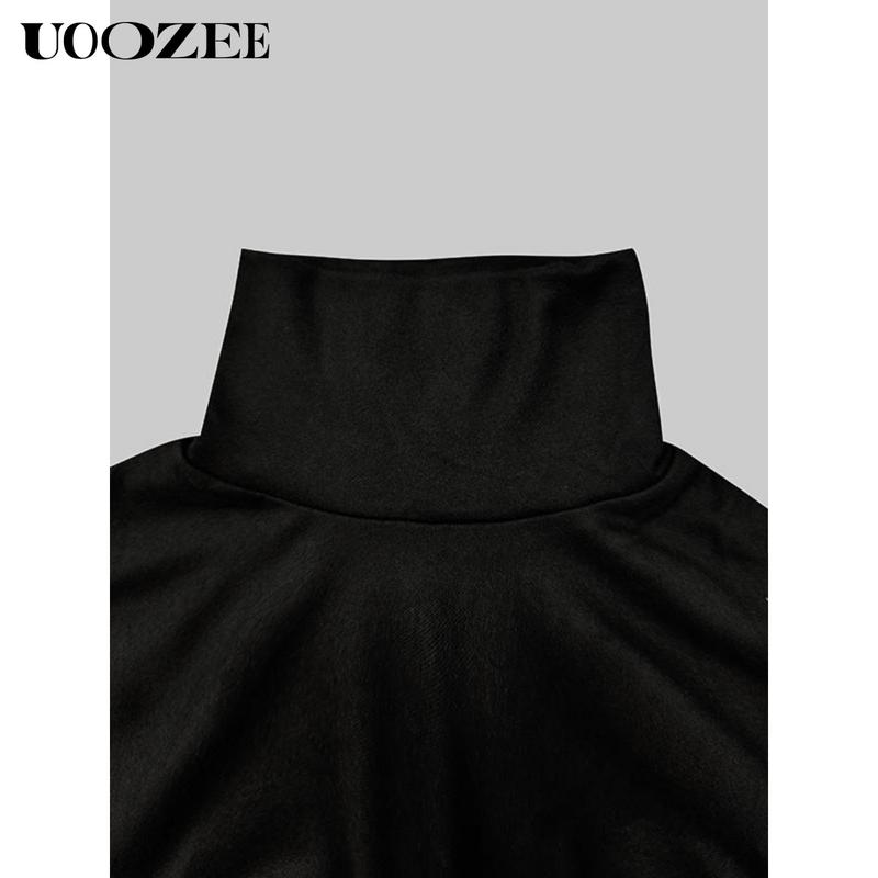 UOOZEE Women's simple tight solid color split high collar long sleeve knitted top, elegant casual, with a strong sense of design, elastic and comfortable fabric, suitable for daily leisure and commuting fall clothing women office outfits