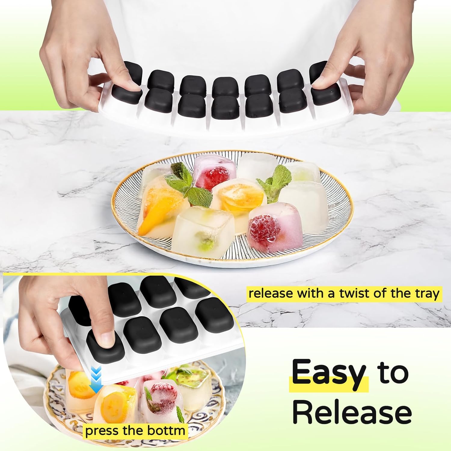 Ice Cube Tray 5 Pack, Stackable  Ice Cube Trays with Lid- Easy Release  Ice Tray,  Rectangular Ice Cube Mold Set for , Coffee,  & Drinks- Black