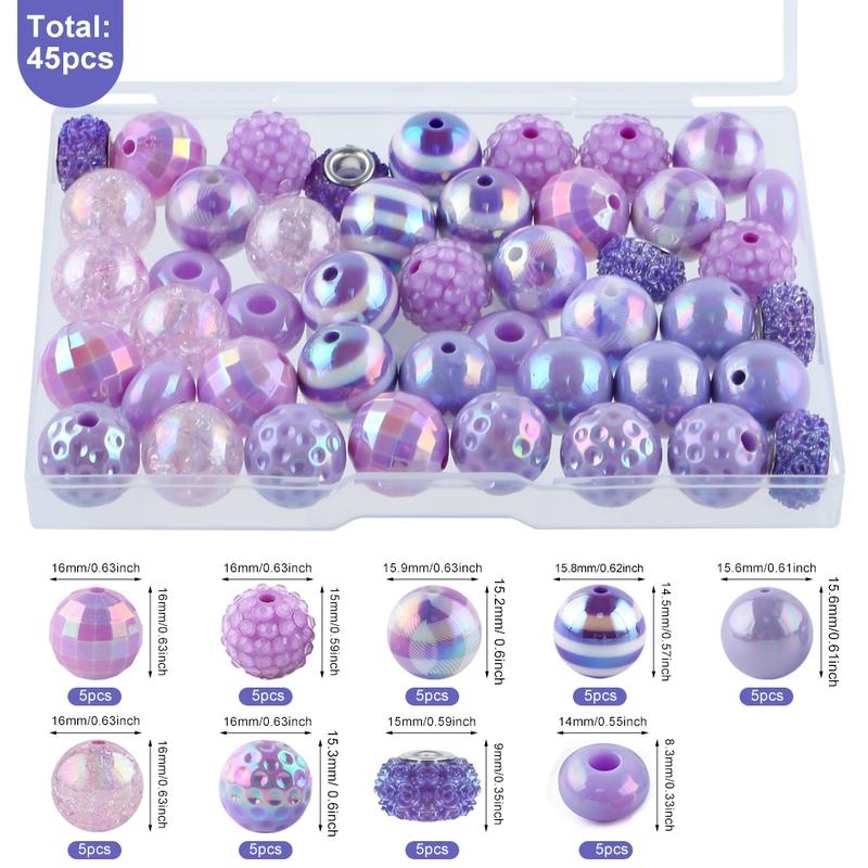45pcs Acrylic Beads Box Set, Striped Cracked Grid Rose Pearl Spacers, DIY Jewelry Making Supplies for Bracelets & Keychains, DIY Mix Beads