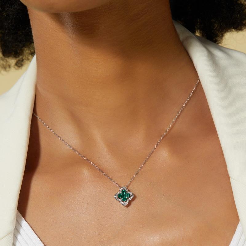 Dainty 925 Silver Clover Necklace with Lab Created Emerald, Timeless Luxury Pendant Necklace, Perfect Gift for Her, Everyday Wear Fine Jewelry#Emerald Necklace#CloverNecklace#925SterlingSilver#DaintyNecklace#LuxuryJewelry#GiftForHer