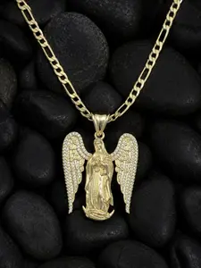 1 Piece of Sacred Religious Retro Hip-Hop Style 14K Gold-Plated Jewelry, Angel Wing & Virgin Mary Pendant Inlaid with Cubic Zirconia, Figaro Necklace. A Talisman and Gift for Women for Daily Wear
