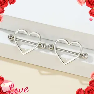 2pcs SENLANSP Stainless Steel Heart-Shaped Nipple Rings, 16G Sexy & Simple Barbell Body Piercing Jewelry for Women and Men, 18K Golden Plated, Suitable for All Seasons, Daily Wear & Gifting
