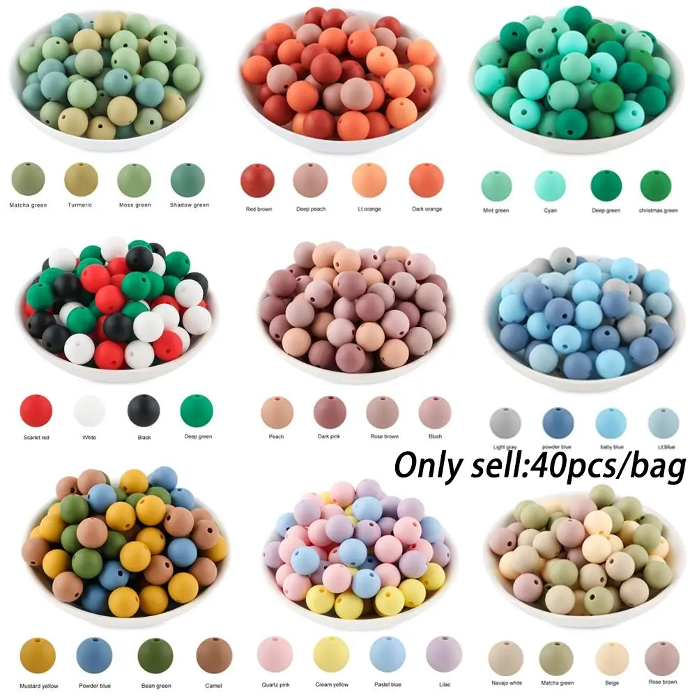 40Pcs 9/12/15mm Silicone Round Bead Set Beaded Set Diy Mix Beads DIY Beading Accessories Beading Supplies Diy Jewelry Making Assorted Colors Ideal for Crafting Phone Charms Keychains and Backpack Pendants