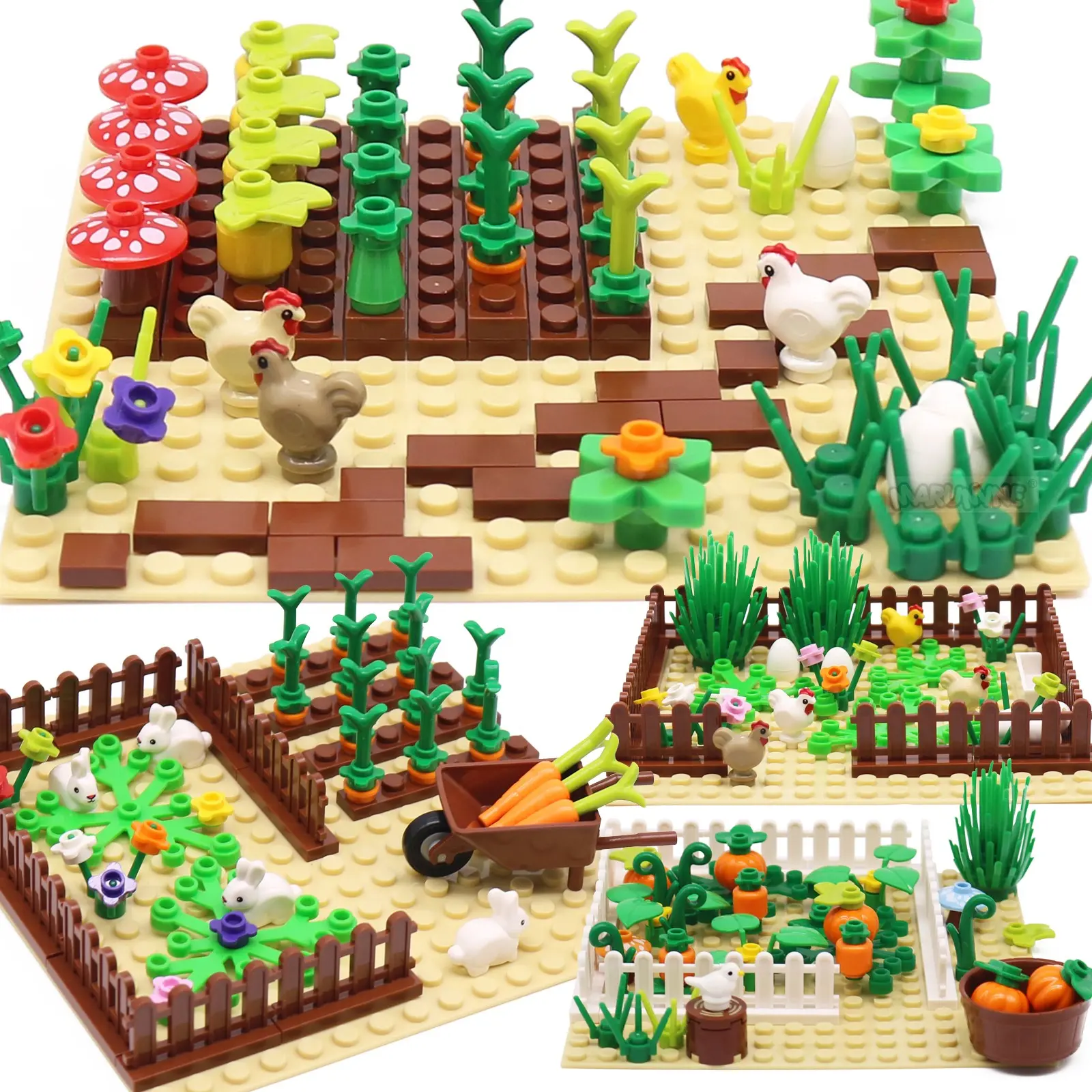 Farm Animal Chicken MOC Building Blocks Set with 16x16 Baseplate Rabbit Pumpkin, Street View Construction Bricks Model Kit Accessories, Christmas NewYear Gift (48PCS, 60PCS, 71PCS, 109PCS for Choose )