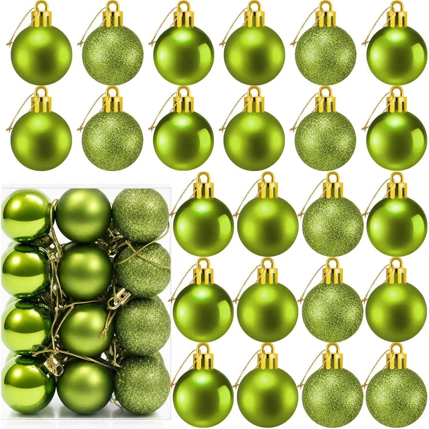24 Count Mini Green Ornaments for Christmas Tree, Small Lime Green Christmas Ornaments Balls, Plastic Shatterproof Xmas Bulbs Outdoor Indoor Party Decorations, 1.2 Inch