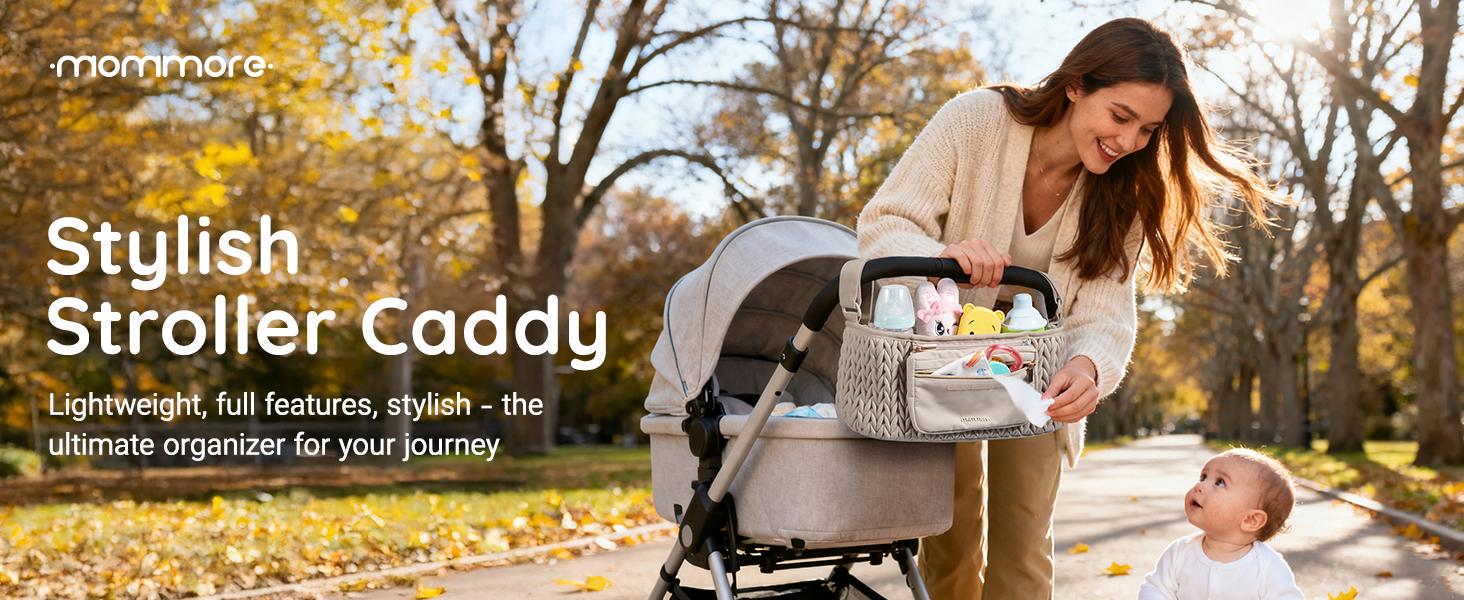 Stroller Organizer with Insulated Cup Holders, Adjustable Stroller Caddy with Detachable Phone Bag, Stroller Accessories Fits for Uppababy, Doona, Jogger, Britax (pink)