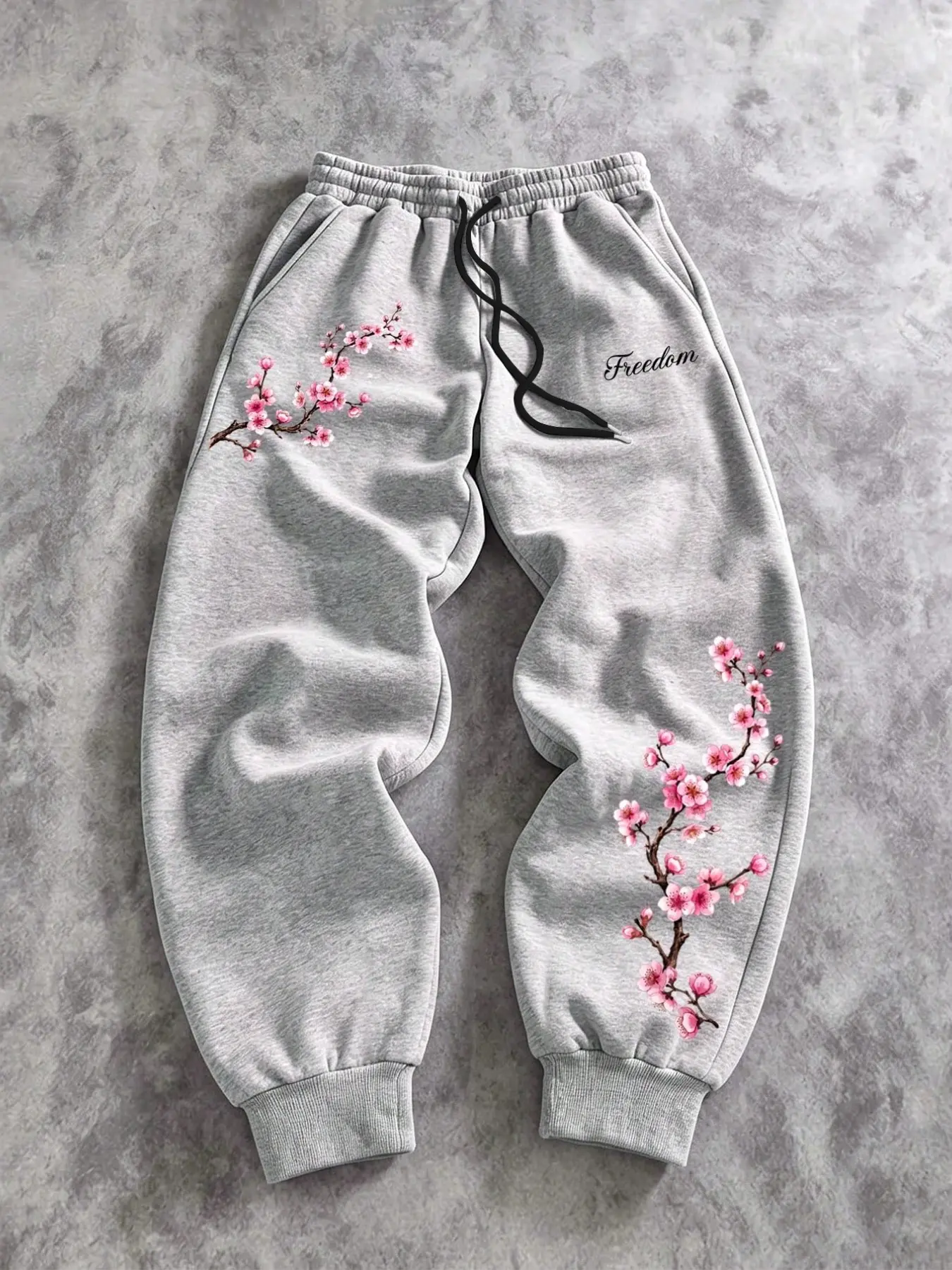 Y2K Aesthetic Cherry Blossom Grey Oversized Sweatpants - Unisex Cuffed Joggers Vintage Streetwear Everyday Loungewear