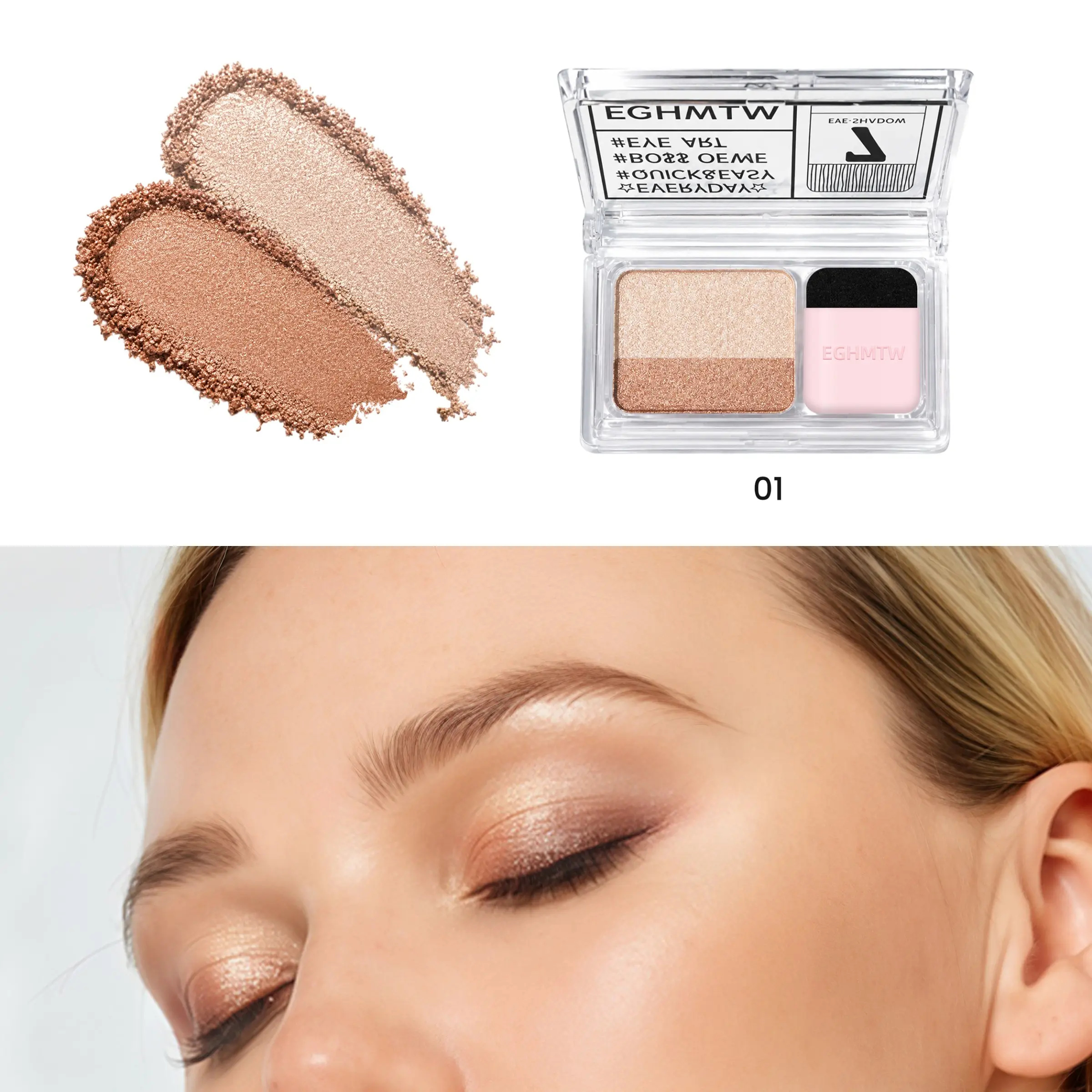 Shimmery Dual-Tone Eyeshadow Palette, 5-8 Versatile Shades, Easy Blend, Long-Lasting Waterproof Eye Makeup with Brush