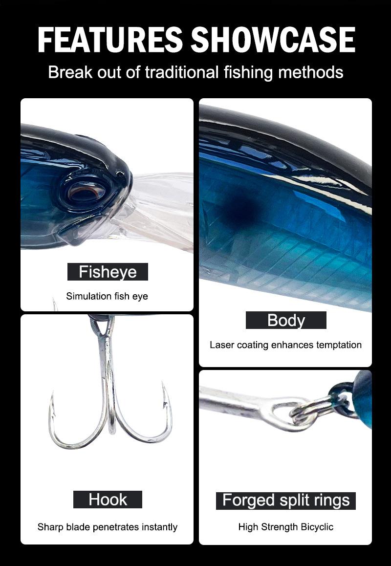 Deep Diving Sinking Minnow Lures Long Lip Crankbait Realistic Swimbaits Sharp Treble Hooks Durable Hard Baits for Freshwater Saltwater Bass Walleye Trout Outdoor Fishing Angling Tackle Accessories