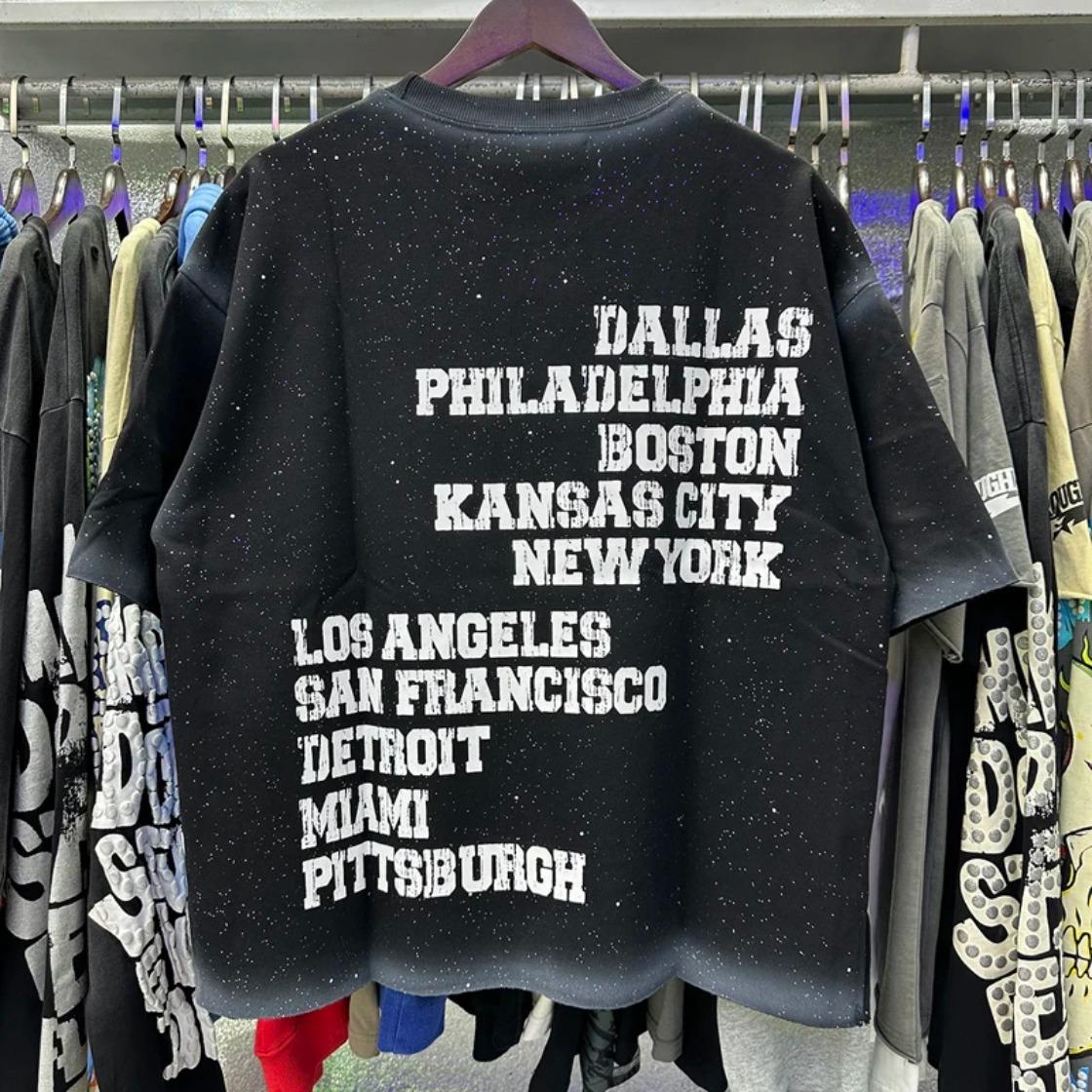 Best Quality Washed Gray Full Rhinestone Bling T-Shirt, Unisex F-Terry Cropped Tee, BKYS Skull Print High Street Hip Hop Rock Retro Y2K Vintage Streetwear, Sparkle Diamond Graphic Casual Short Sleeve Tops for Men Women