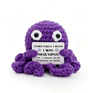 Mini Octopus Emotional Support Crochet Gift with Funny Card - Purple Octopus Desk Decor for Home Office, Perfect Birthday Gift for Friends, Besties, and Colleagues - Inspiring Crochet Gift for Halloween, Christmas, & Thanksgiving for Him/Her, Son/Daughter