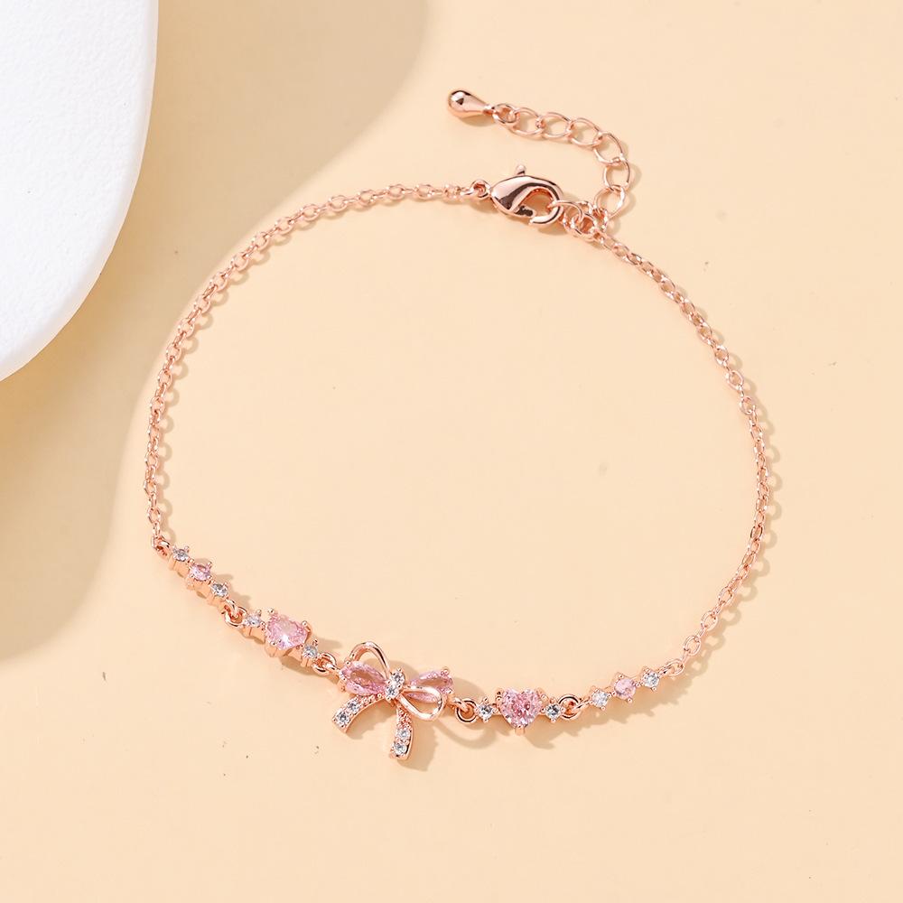 New Bow Love Heart Zircon Bracelet for Women, Cute Sweet Light Luxury Niche Design, Minimalist Trendy All-Match High-End Sense Exquisite Jewelry, Ideal Gift for Friends and Girlfriends teen girl gifts mini gifts gifts for boyfriend easter gifts for kids