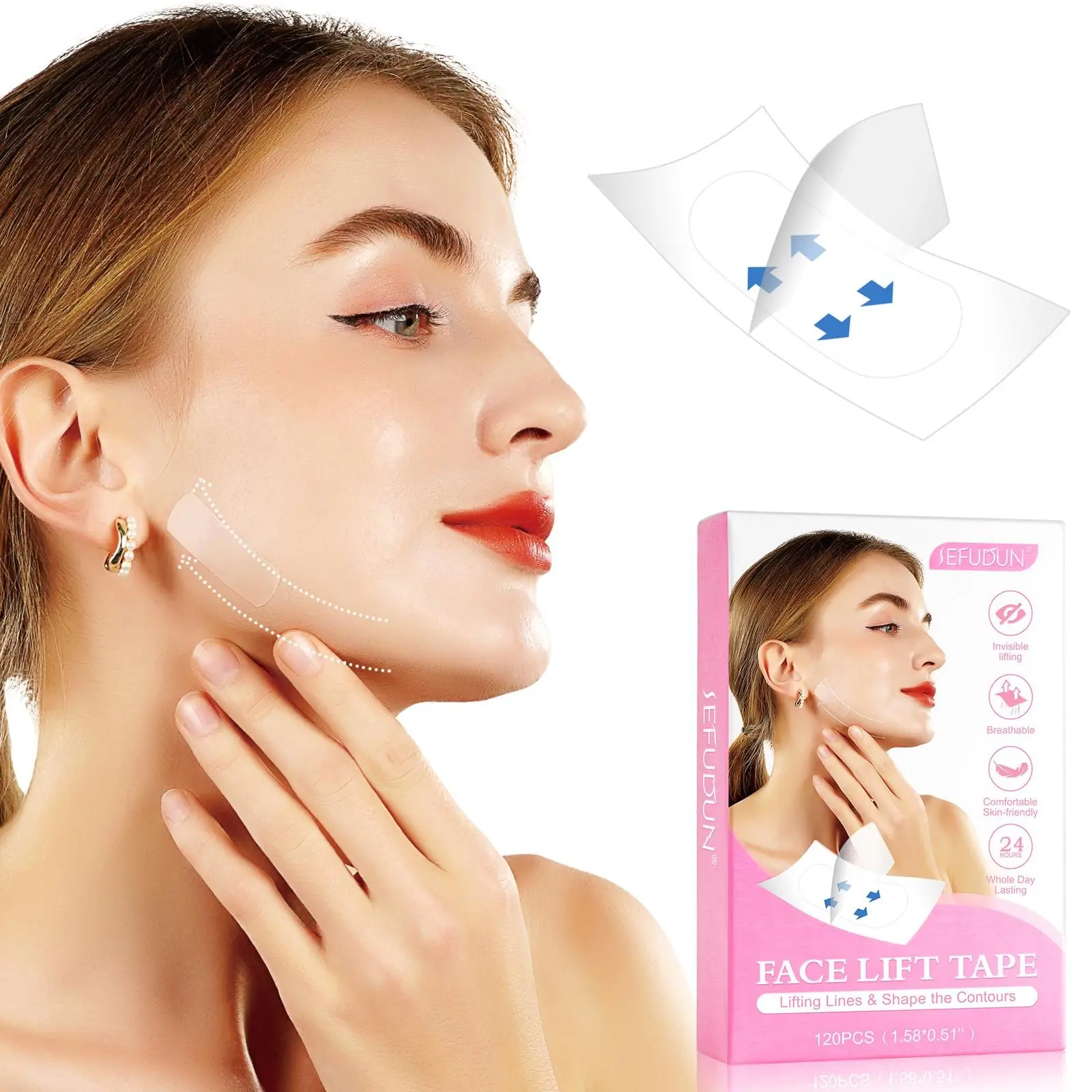 Sefudun Invisible Face Lifting Patches, Breathable Comfortable Skin-Friendly, V-Shape Face Lift Tape, Enhances Contours Subtly
