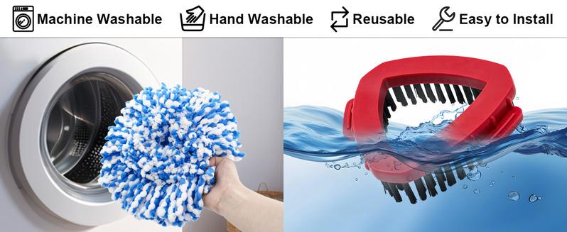 Replacements Spin Mop Combo – 2 Microfiber Heads + Scrubber Brush & Triangle Base for O‑Cedar RinseClean 2‑Tank (Mop Handle Included)