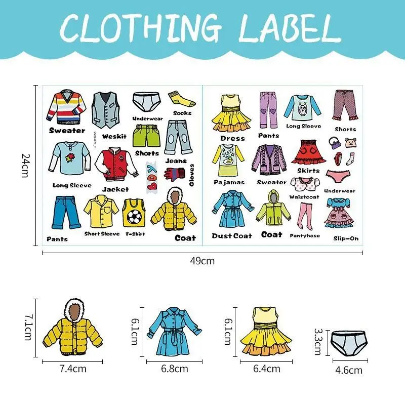 Creative Home Wall Decals PVC Self-Adhesive Hand-Painted English Wardrobe Clothing Labels for Kindergarten Walls