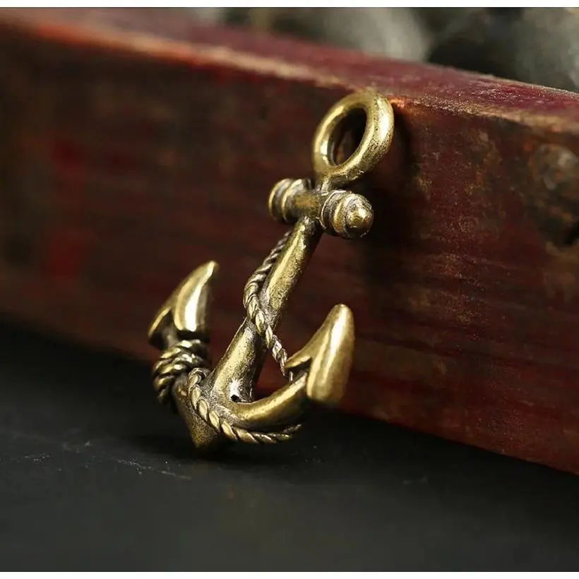 Handmade Pure Brass ship anchor retro craft DIY ornament Miniature portable Fitting Keychain Pendant souvenir gift a0788