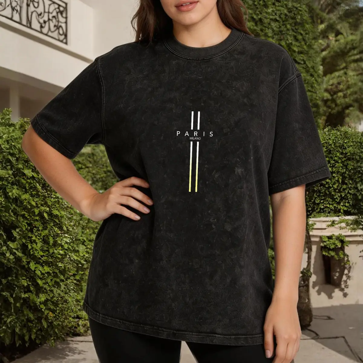 Women's Minimalist Paris Milano Graphic T-Shirt, Heavyweight Non-see-through Combed Cotton, Regular Fit Everyday Casual Top