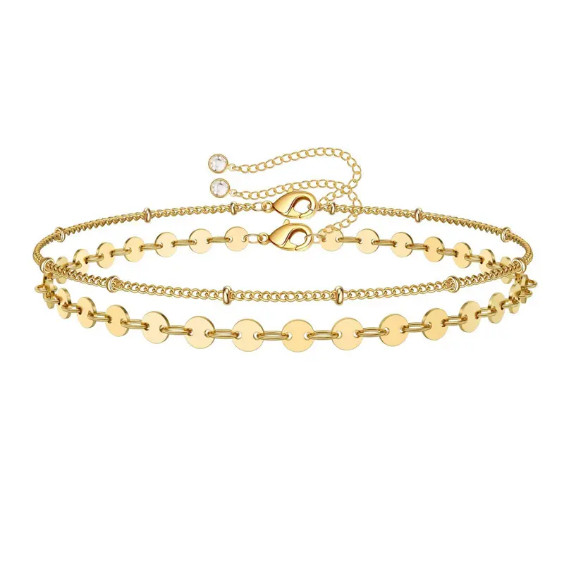 Dainty Gold Bracelets For Women, 14K Gold Filled Adjustable Layered Bracelet Cute Oval Chain  Bar Gold Bracelets For Women Jewelry