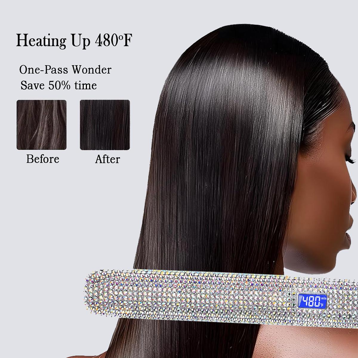 1 set Bling Rhinestone Decorated Hair Straightener,Crystal Diamond Professional Salon 480F Hair Flat Iron, Titanium Flat Iron, Silk Press, Hair Styling Tool