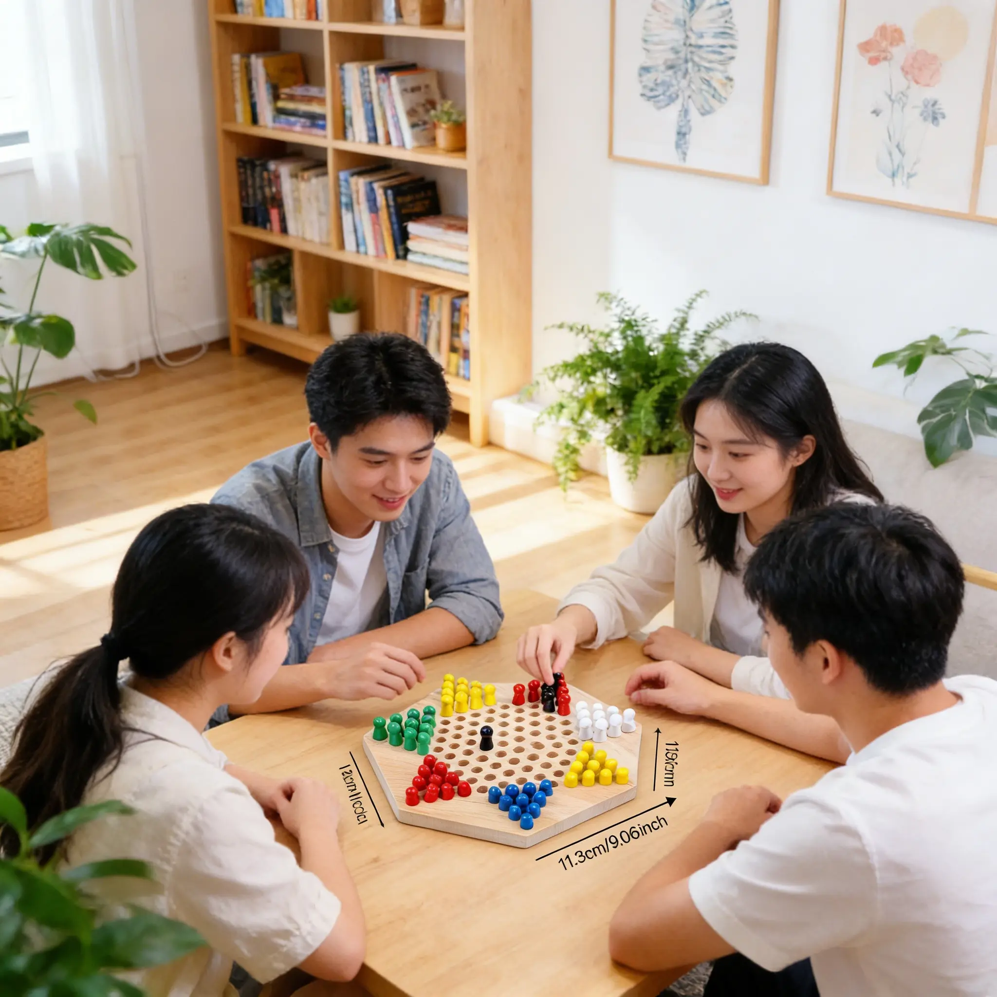 Portable Wooden 6-Color Checkers Board Game, Classic Hexagonal Strategy Puzzle Toy, Adult Compact Family Game Set, Fun & Educational, Tabletop Games