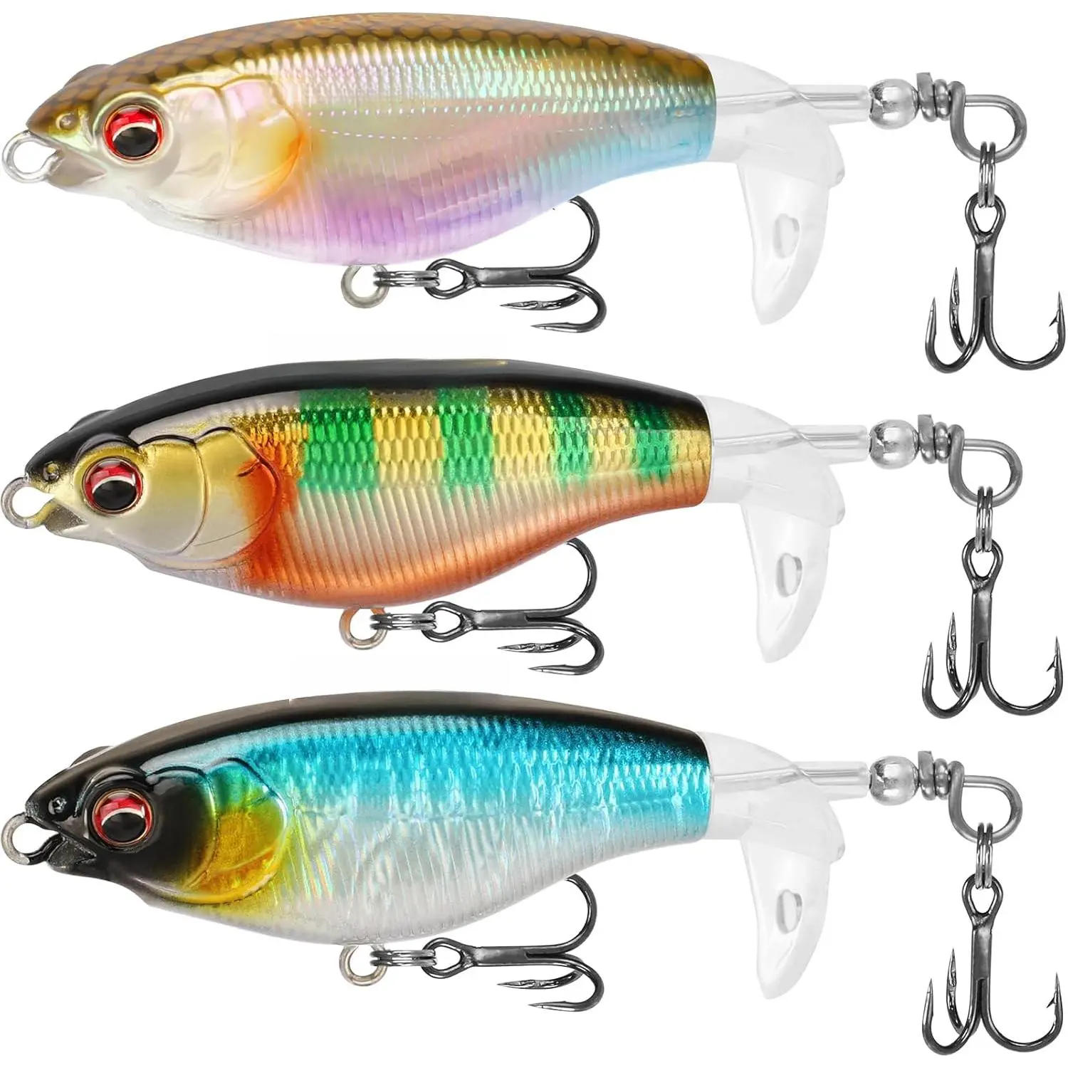 Easy Catch Fishing Lures with BKK Hooks, Instant Startup, Longer Cast, Balanced Spray/Sound/Swim, Plopper Topwater Lures for Bass, Trout, Pike, Walleye, Freshwater Saltwater Fishing