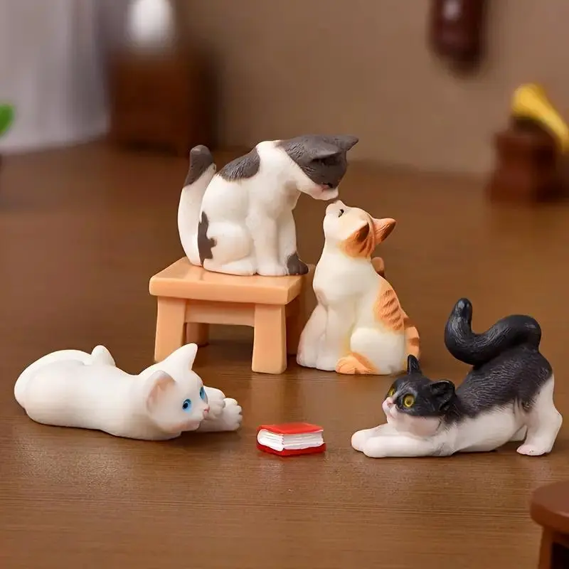 Vintage Cat Stool Book Figurines Decor, Animal Decorative Figurines, 6pcs/set Miniature Cat Figurine, Tabletop Decor, Home Decor for Living Room Bedroom Study Room, Ornaments