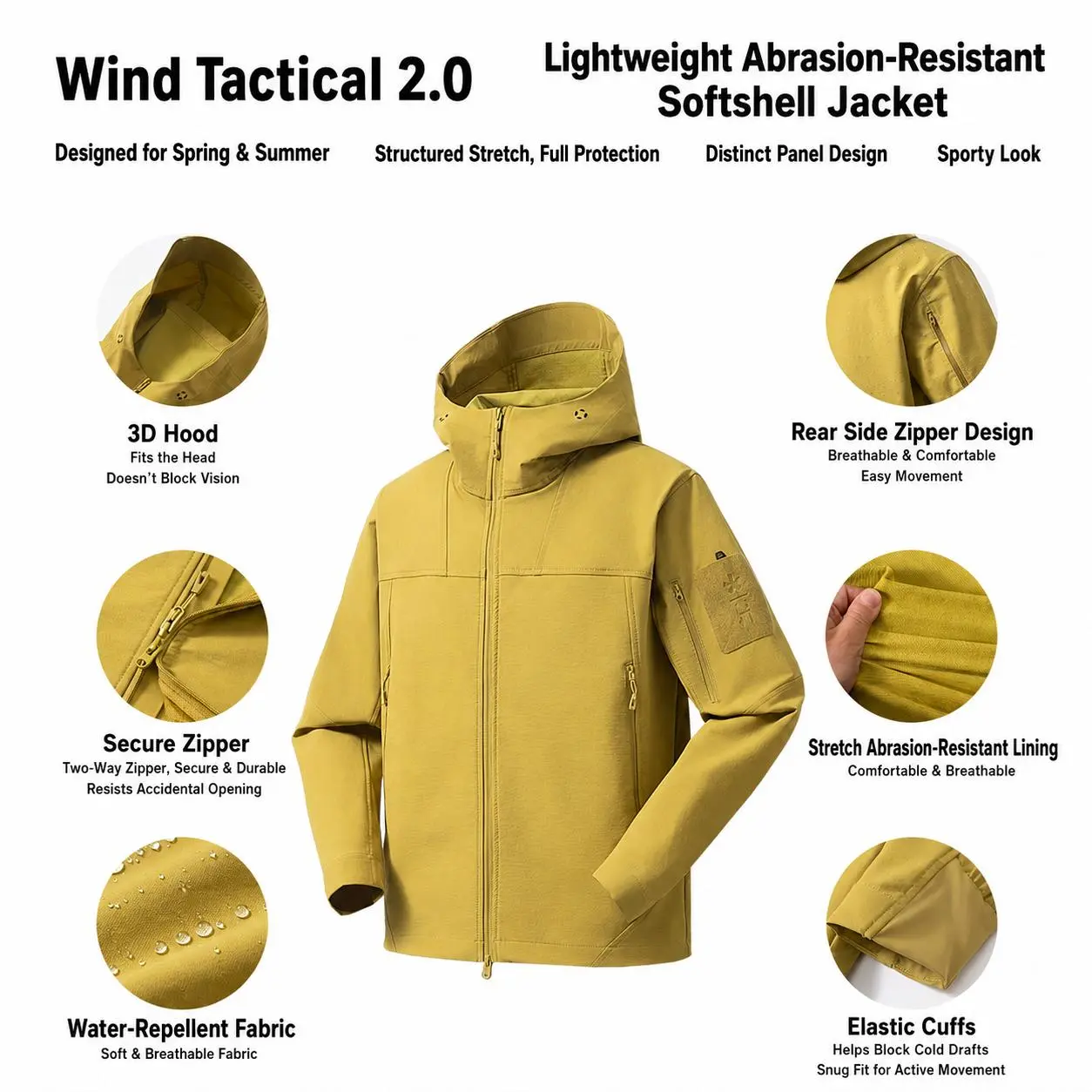 Unisex Lightweight Softshell Jacket, Premium Wind-Resistant Hooded Zip-Up Coat with Stretch Fabric and Utility Pockets, Thin Outdoor Couple Jacket for Hiking, Travel, Camping and Everyday Wear
