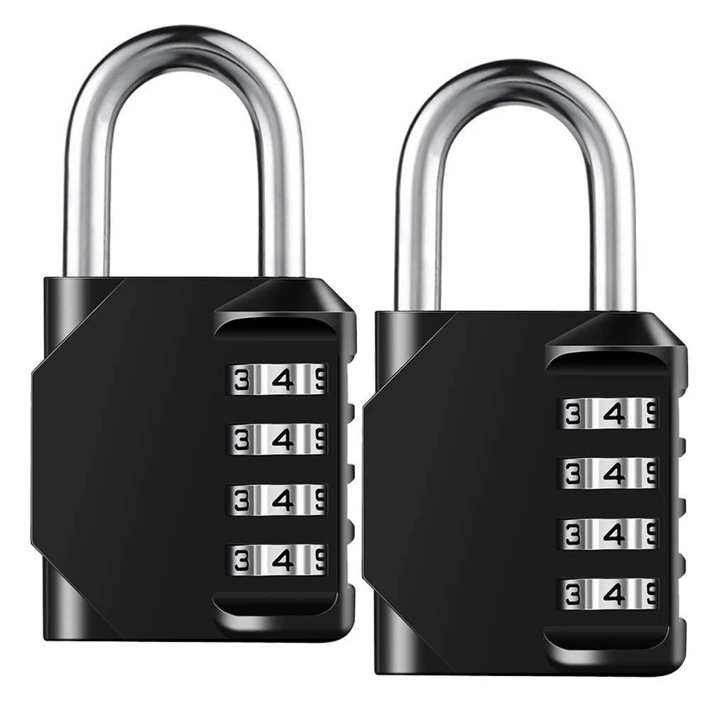 2pcs Resettable 4 Digit Combination Lock Waterproof Heavy Duty Outdoor Padlock High Security Durable Zinc Alloy Body Stainless Steel Cover 10000 Combinations Industrial Use